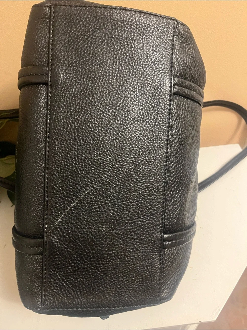 Vera Bradley Black Pebbled Leather Satchel with Gold Accent…no strap